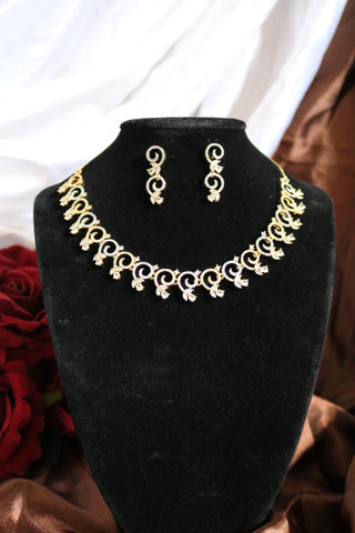 Shramya Gold and White Tone AD | CZ Necklace Set