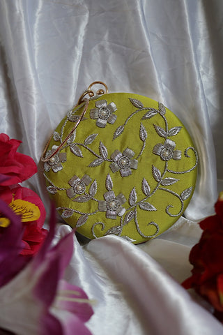 Shramya Hand Embroidery Silver Work Round Clutch Purses