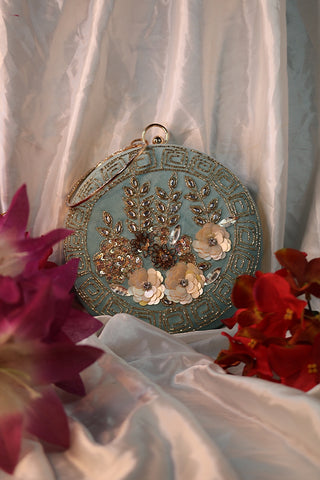 Hand Embroidery Floral Round Clutch Purses 