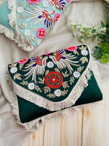 Shramya Elegant Floral Hand Embroidery Envelope Party Clutch - Stylish Evening Bag