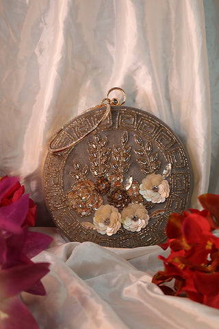 Hand Embroidery Floral Round Clutch Purses 