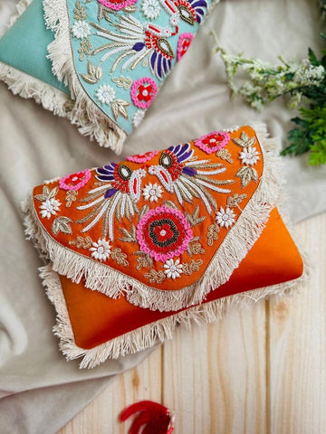 Shramya Elegant Floral Hand Embroidery Envelope Party Clutch - Stylish Evening Bag