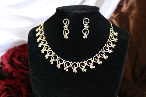 Shramya Gold and White Tone AD | CZ Necklace Set