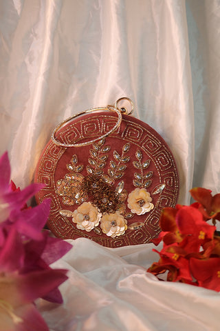 Hand Embroidery Floral Round Clutch Purses 