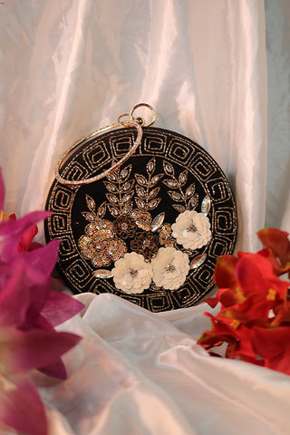 Hand Embroidery Floral Round Clutch Purses 