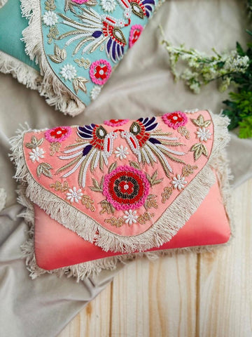 Shramya Elegant Floral Hand Embroidery Envelope Party Clutch - Stylish Evening Bag