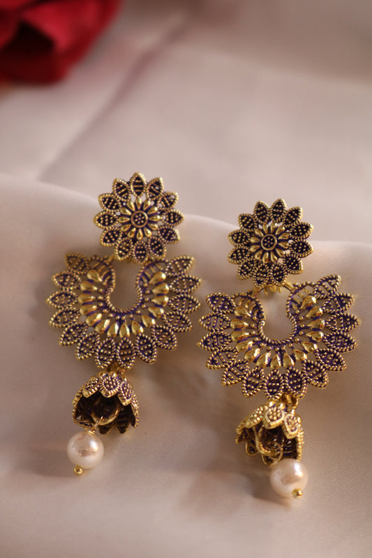 Shramya Flower with Chandbali Studded Dangle Earring