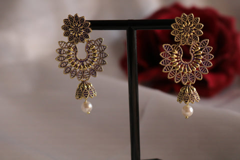 Shramya Flower with Chandbali Studded Dangle Earring