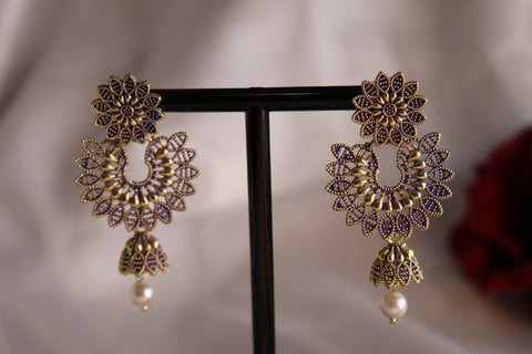 Shramya Flower with Chandbali Studded Dangle Earring