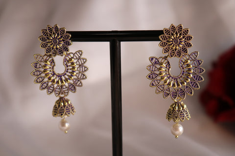 Shramya Flower with Chandbali Studded Dangle Earring