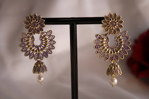 Shramya Flower with Chandbali Studded Dangle Earring