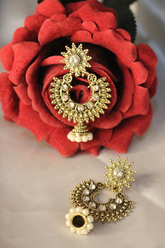 Shramya gold-plated Chandbali Studded Dangle Earring