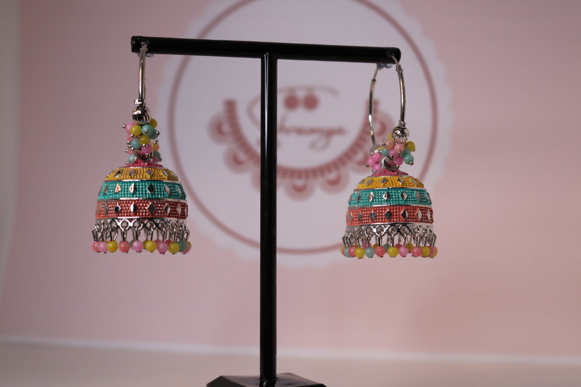 Exquisite detachable long tasseled jhumkas with multi colour gemstone tops.  – Lai