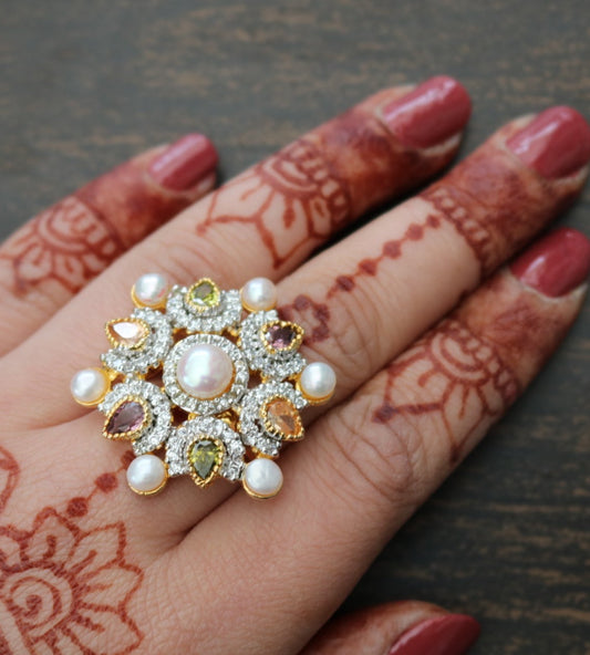 Shramya Big Pearl Flower Ring