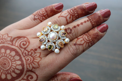 Shramya Big Pearl Flower Ring