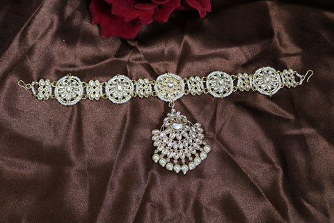 Shramya Pearl Sheeshphool Maang Tikka Hair Accessories For Women