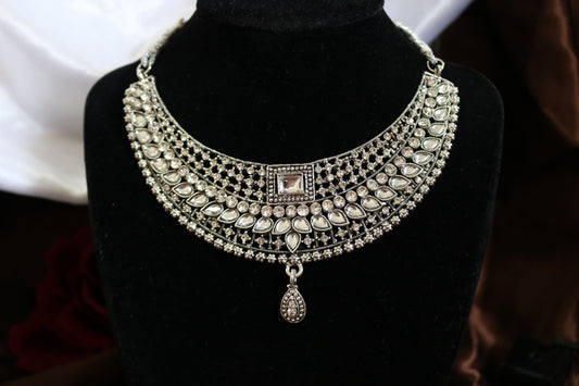 Shramya Silver-toned Kundan Choker Necklace Set