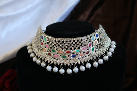 Shramya Silver-toned Statement Choker Necklace Set