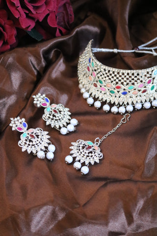 Shramya Silver-toned Statement Choker Necklace Set