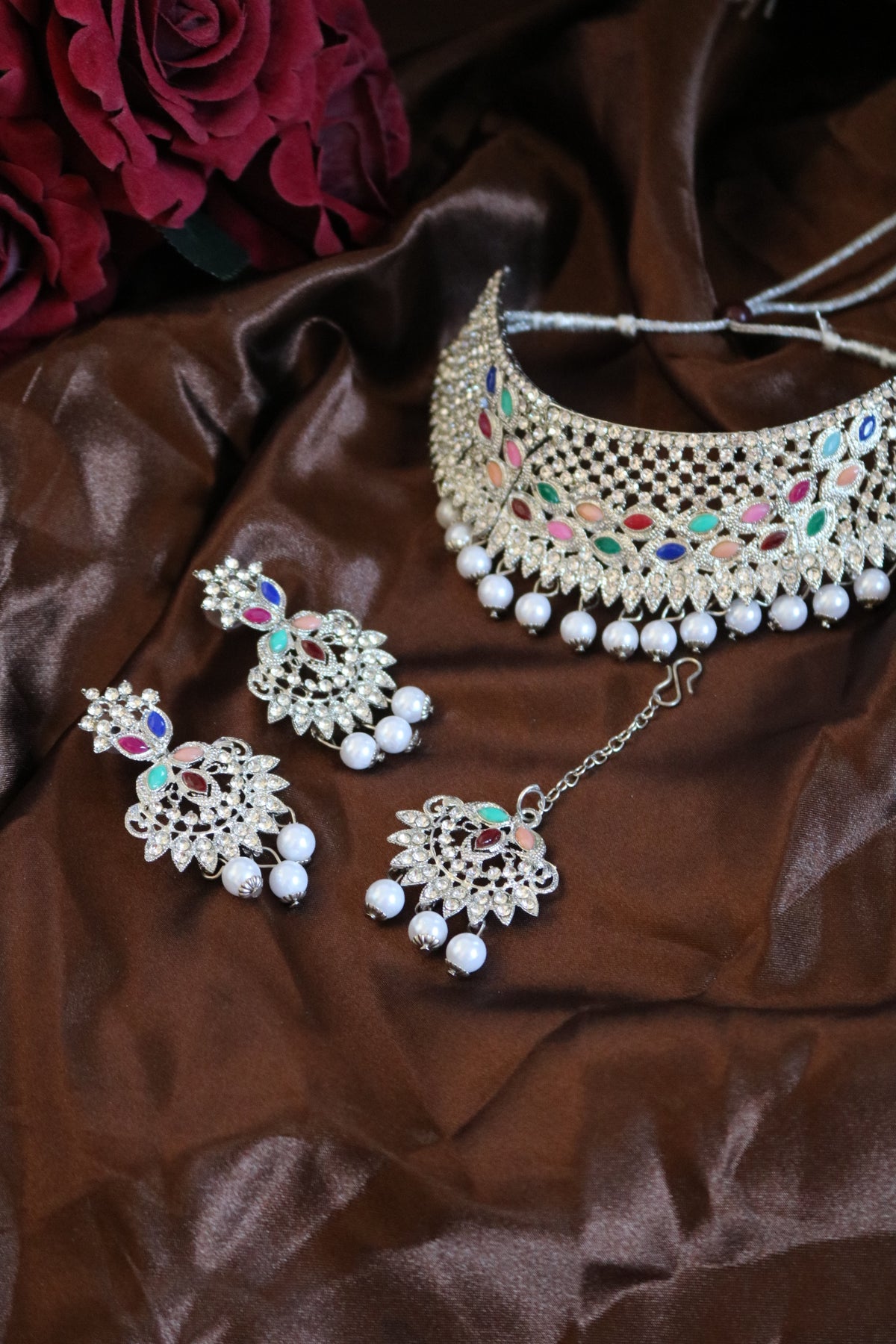 Shramya Silver-toned Statement Choker Necklace Set