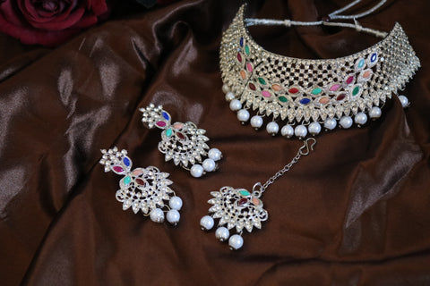 Shramya Silver-toned Statement Choker Necklace Set