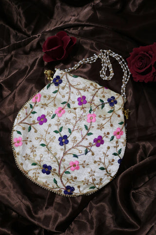 Shramya Handmade Flower Embroidered Potli Bag