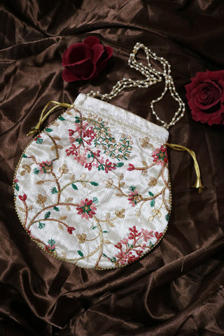 Shramya Handmade Flower Embroidered Potli Bag