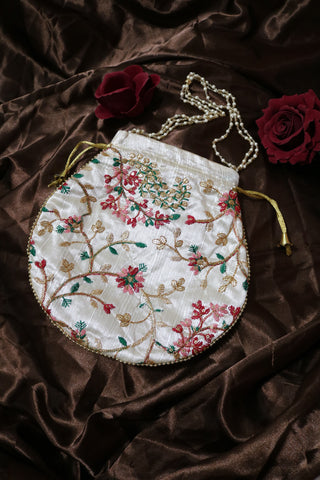 Shramya Handmade Flower Embroidered Potli Bag