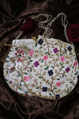 Shramya Handmade Flower Embroidered Potli Bag