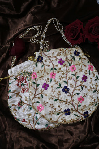 Shramya Handmade Flower Embroidered Potli Bag