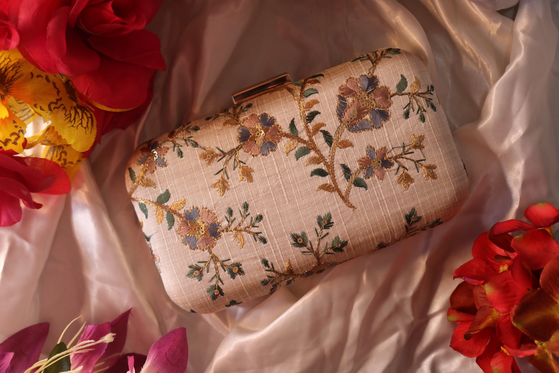 Beautiful Hand-Embroidered Evening Clutch Purse 