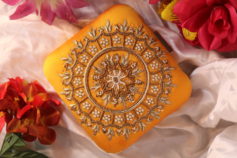 Shramya Hand Embroidery Mandala Square Clutch Purses