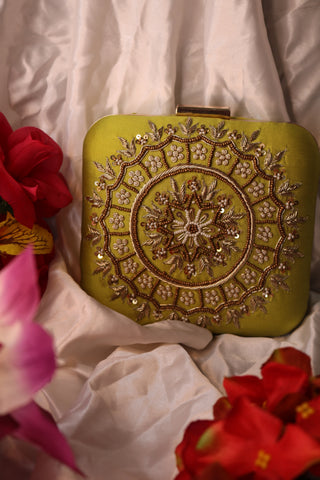 Shramya Hand Embroidery Mandala Square Clutch Purses