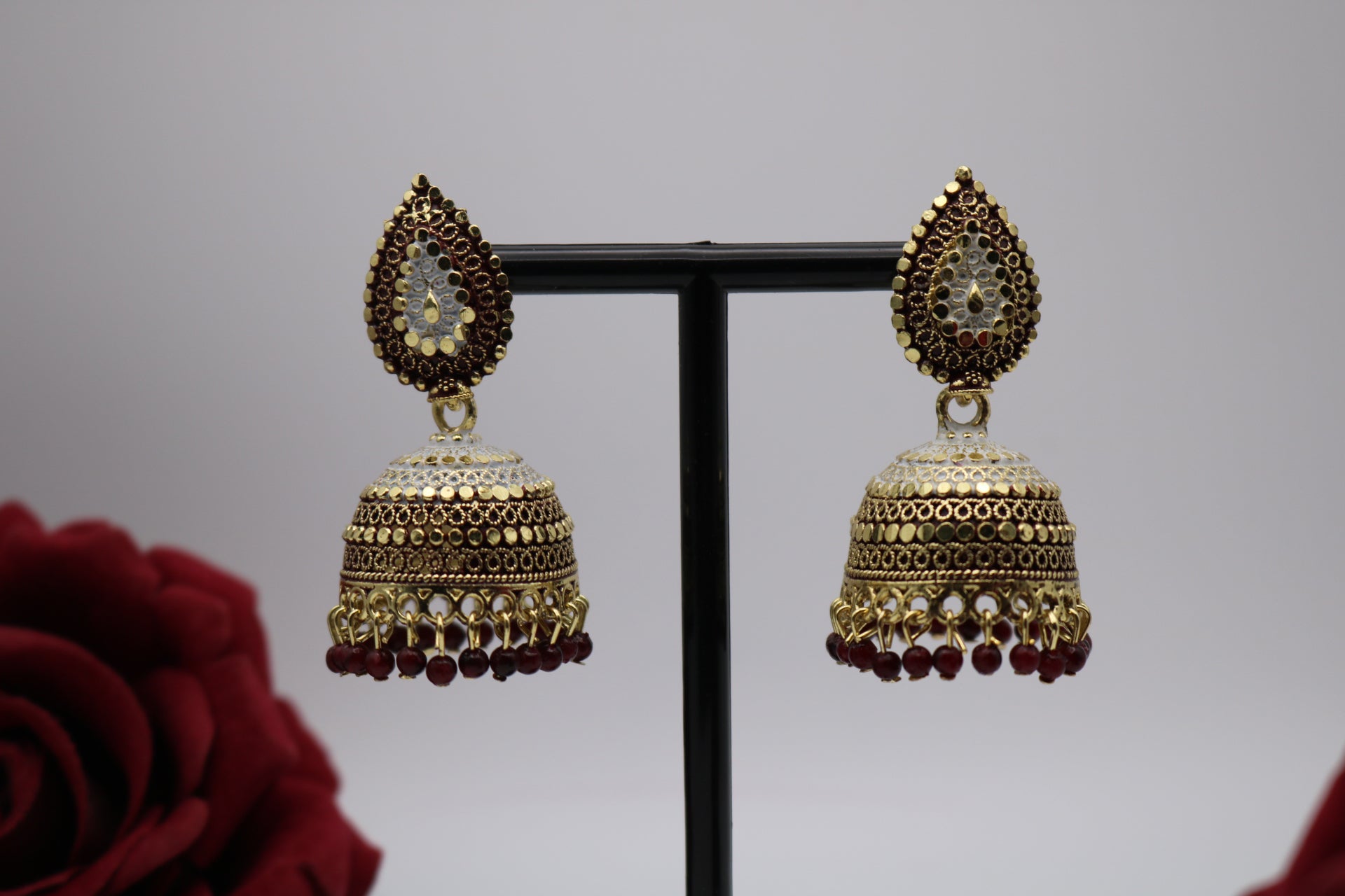 Shramya Gold-plated Maroon Pearl Traditional Earring