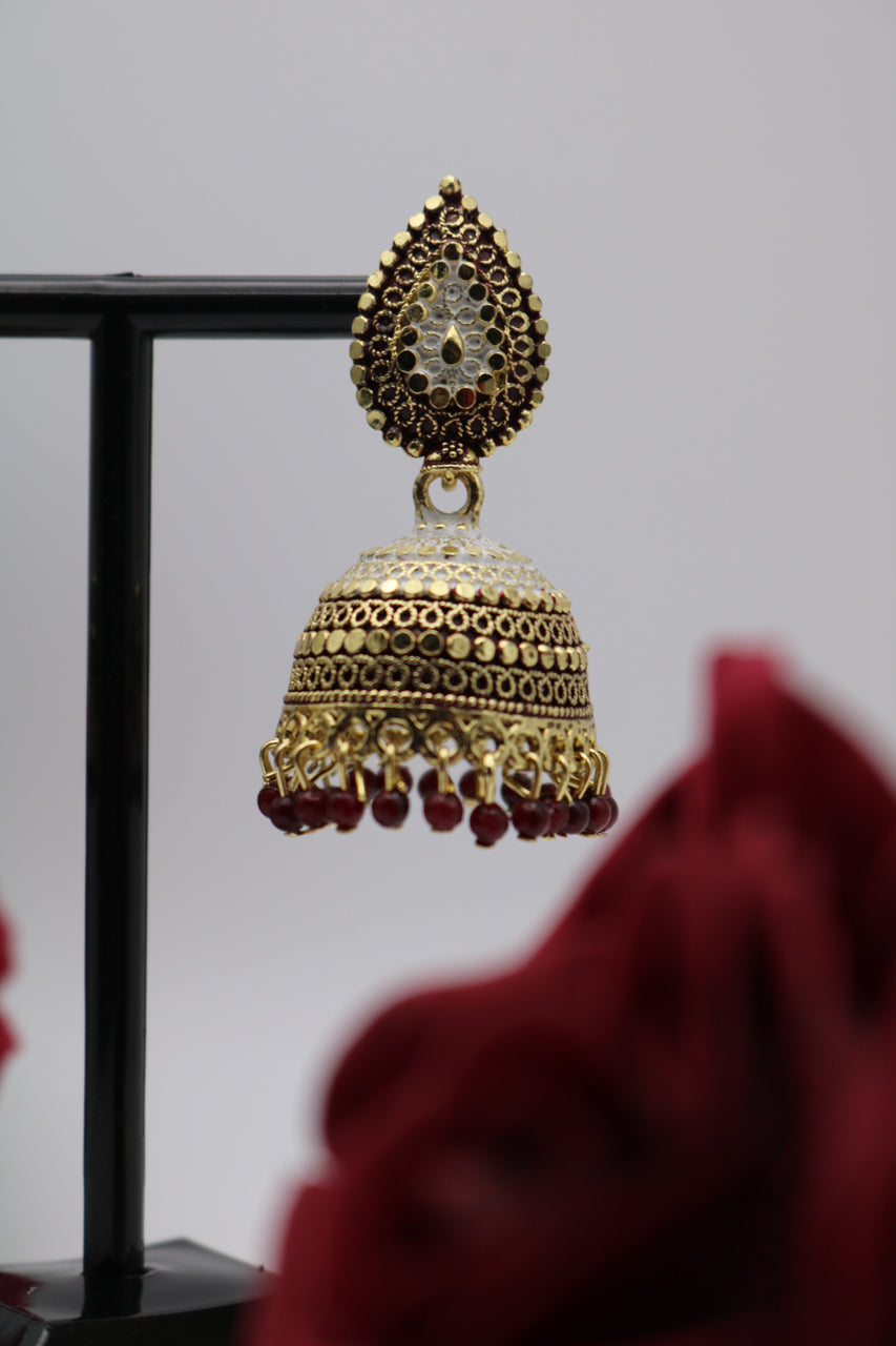 Shramya Gold-plated Maroon Pearl Traditional Earring