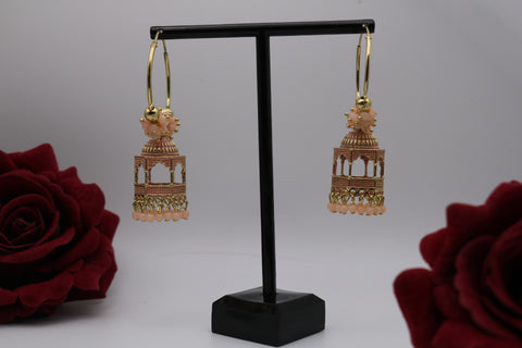 Shramya Peach Bird Cage Hoop Earring