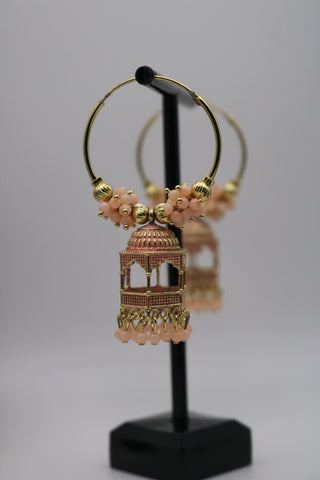 Shramya Peach Bird Cage Hoop Earring