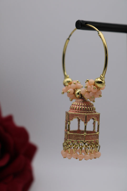 Shramya Peach Bird Cage Hoop Earring