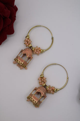 Shramya Peach Bird Cage Hoop Earring