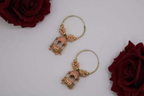 Shramya Peach Bird Cage Hoop Earring