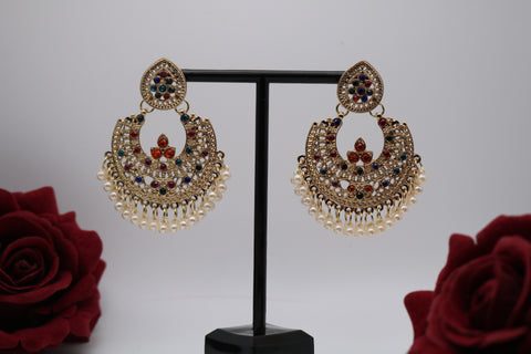 Shramya Gold Plated Indian Wedding Bollywood Pearl Beaded Earrings for Women