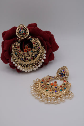 Shramya Gold Plated Indian Wedding Bollywood Pearl Beaded Earrings for Women