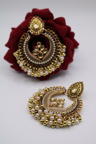 Shramya Gold Plated Indian Wedding Bollywood Pearl Beaded Earrings for Women