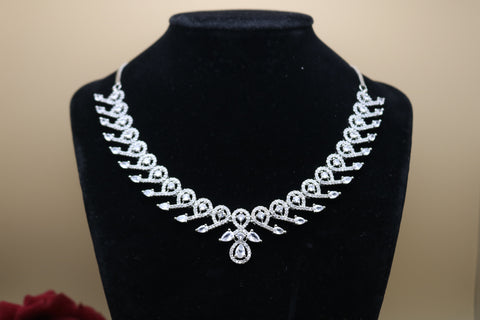 Shramya Designer Silver CZ Necklace | American Diamond Necklace Set