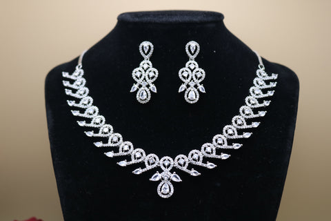 Shramya Designer Silver CZ Necklace | American Diamond Necklace Set