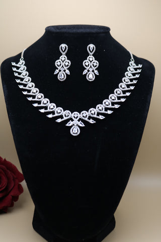 Shramya Designer Silver CZ Necklace | American Diamond Necklace Set