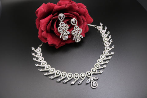 Shramya Designer Silver CZ Necklace | American Diamond Necklace Set