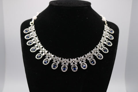 Shramya Blue Designer Silver CZ Necklace Set - American Diamond Jewelry