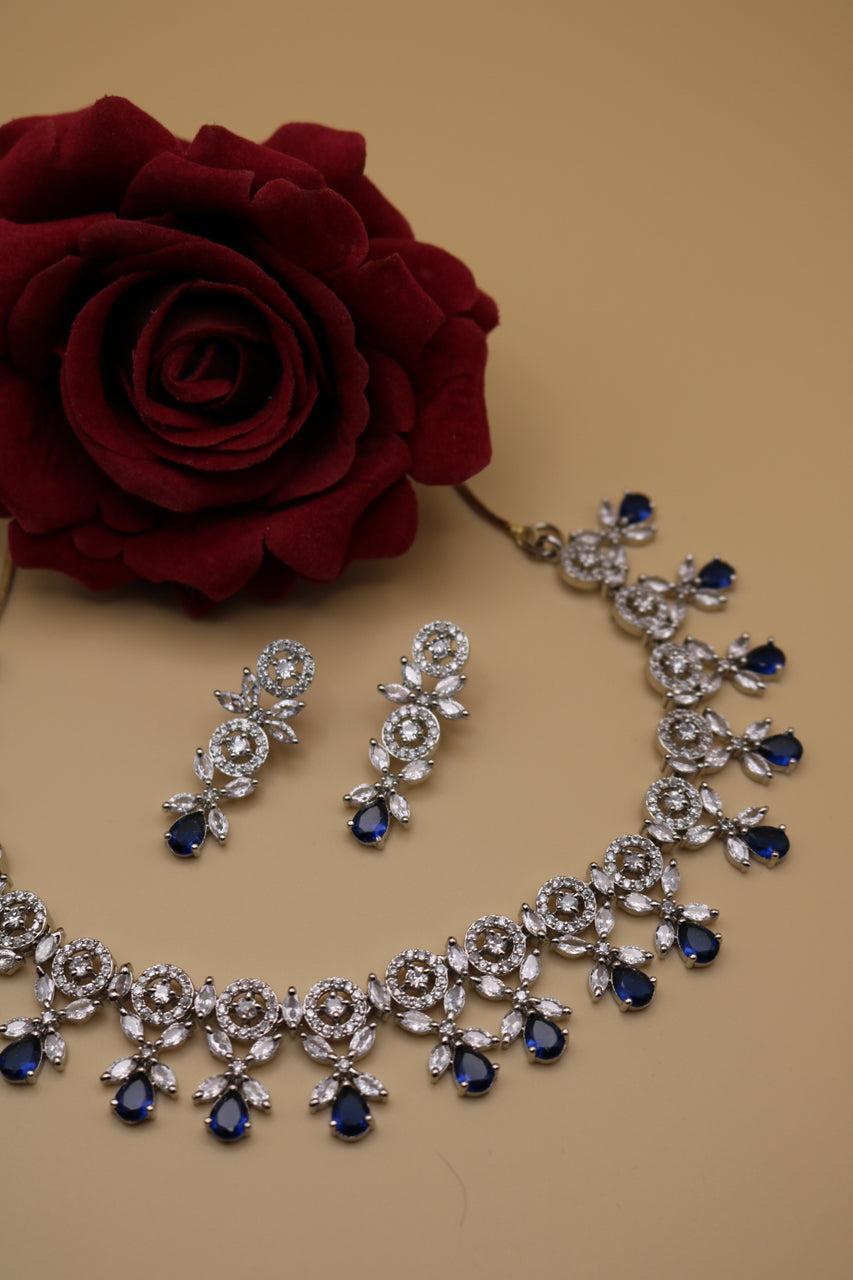 Blue Dazzling Evening Designer CZ Necklace