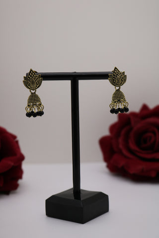 Shramya Gold-plated Lotus Design Studded Black Earring